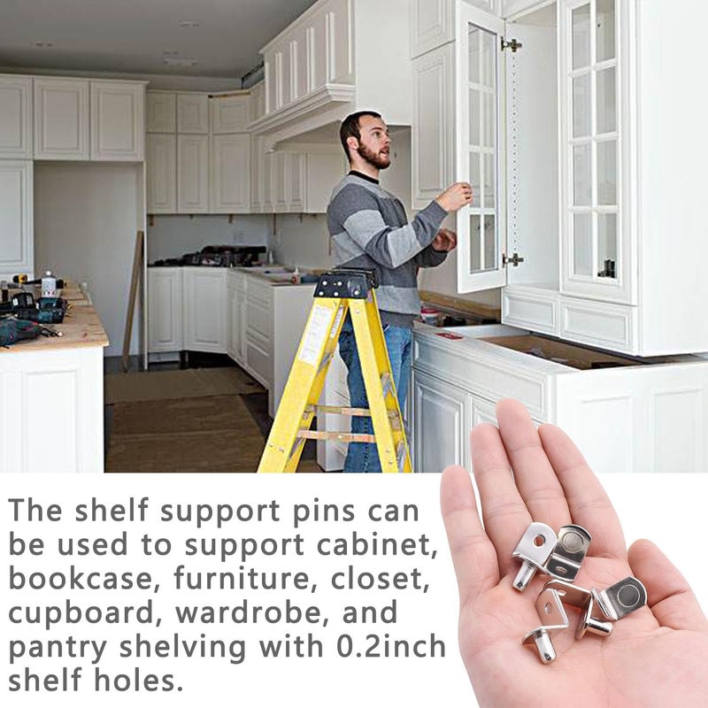LonlyEagle 5mm Shelf Support Pegs, Shelf Pegs with Hole, Cabinet Shelf Bracket Pegs, L-Shaped Nickel Plated Shelf Pins Holders for Bookcase Kitchen Closet Shelf Shelves Furniture Cabinet (50, Silver) - Image 5